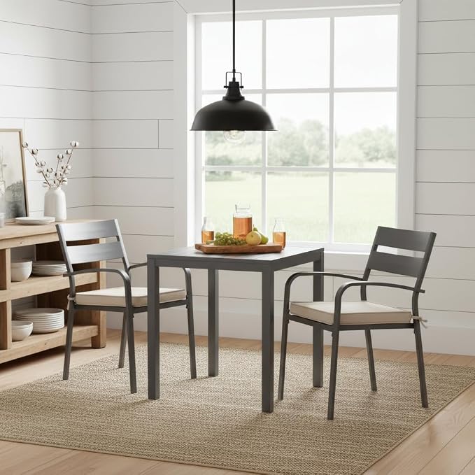 Sunbrella 18" x 18" Dining Chair Pad Cushion with Corded Edge, Soft Fiber Batting Insert, Removable Reversible Cover & Ties - Cast Ash