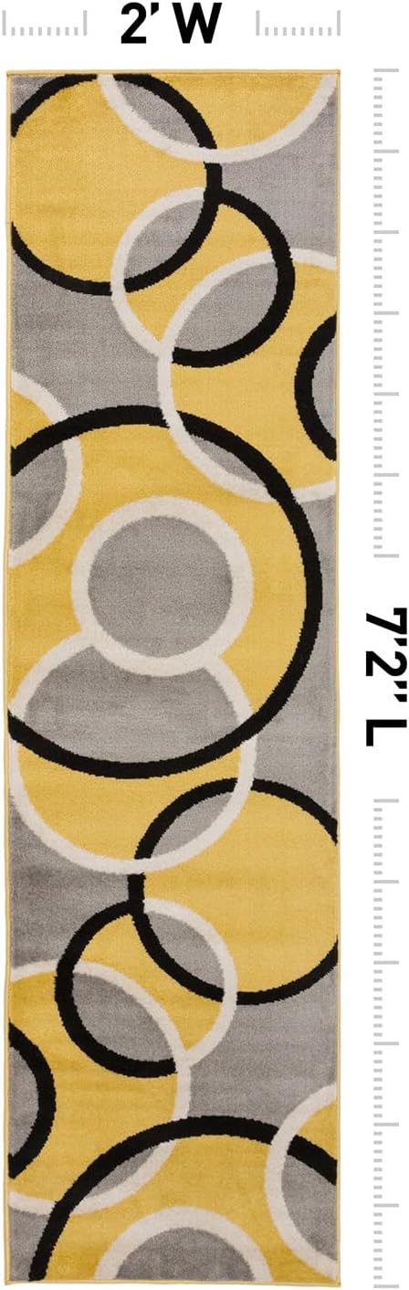 Rugshop Abstract Circles Contemporary Runner Rug Yellow 2' x 7'2" | Non-Shedding, Runner, Size 2' x 7'2", Living Room, Bedroom, Dining Room, Home Office, Kitchen, Entryway, Hallway, Nursery