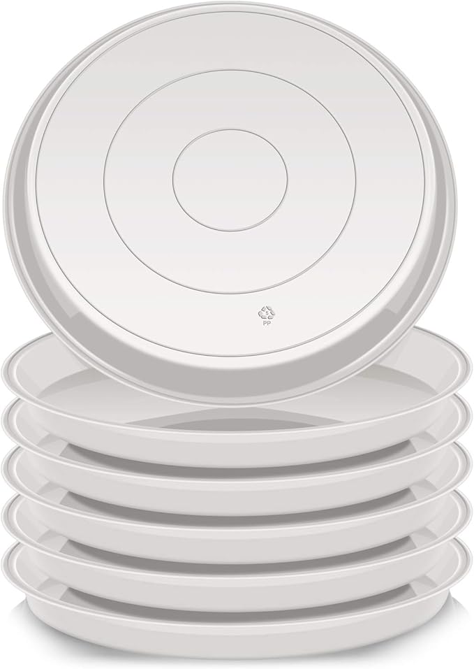 VUWEZ 6 Pack of 20 inch Plant Saucer (18 Inch Base), Plant Tray 20 Inch Round, Plant Saucers for Indoors, Plant Trays for Pots, Flower Pot Saucers, Pot Saucers for Planter 16-21" (20", White)
