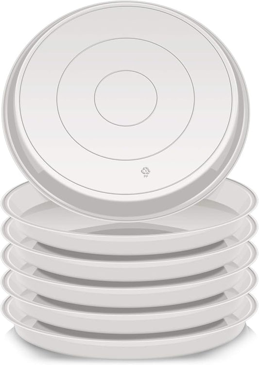 VUWEZ 6 Pack of 20 inch Plant Saucer (18 Inch Base), Plant Tray 20 Inch Round, Plant Saucers for Indoors, Plant Trays for Pots, Flower Pot Saucers, Pot Saucers for Planter 16-21" (20", White)