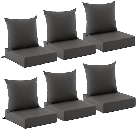 Outdoor Cushions for Patio Furniture, Outdoor Seat Cushion Set 24 x 24 x 5.75 in, Waterproof & Fade Resistant Outdoor Chair Cushions, Patio Cushion with Removable Cover, Set of 6, Dark Grey