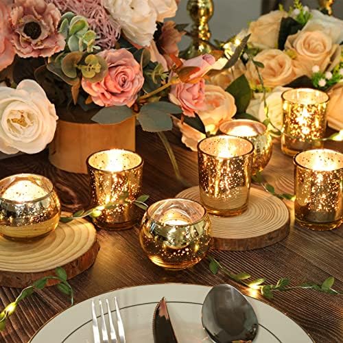Gold Votive Candle Holders 12Pcs Assorted Gold Mercury Glass - Image 5