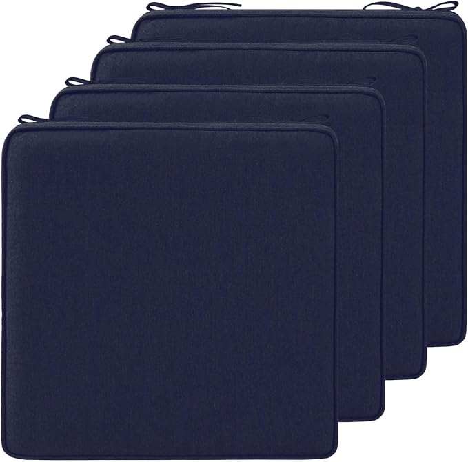 18.5 x 16 Inch Sunbrella Outdoor Chair Cushions with Tie Straps, Set of 4 Thick Water Repellent Rectangle Patio Chair Pads for Garden Lawn Patio Furniture, Canvas Navy
