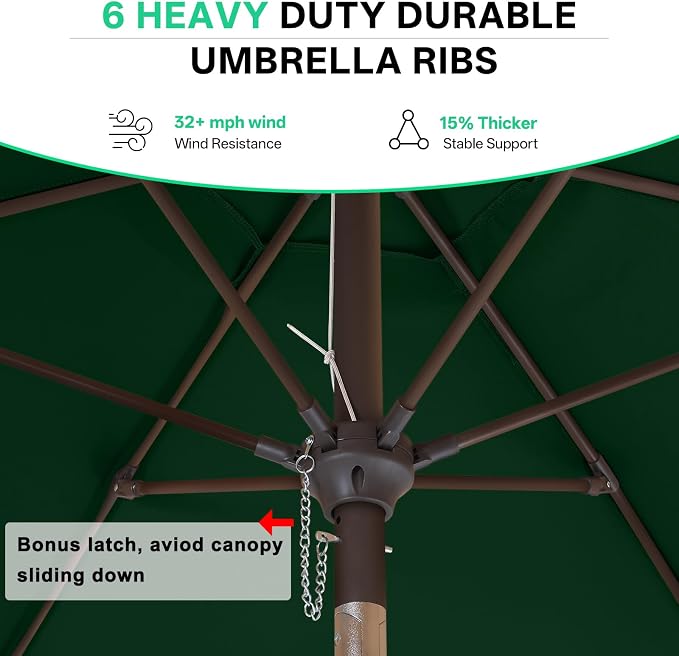 ABCCANOPY 7.5ft Scalloped Patio Umbrella, Outdoor Table Umbrella with Tilt and Crank, Fiberglass Ribs Deck Umbrella for Patio, Pool, Garden, Picnic (Green)