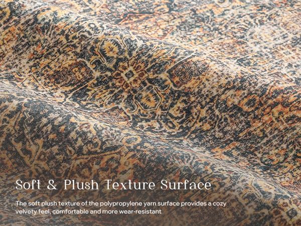 Phantoscope Washable Area Rug 4'x6' Non-Slip, Vintage Neutral Rugs for Living Room, Bedroom, Dining Room, Distressed Boho Floral Medallion Pattern, Low-Pile Foldable Carpet, Brown/Charcoal Spice