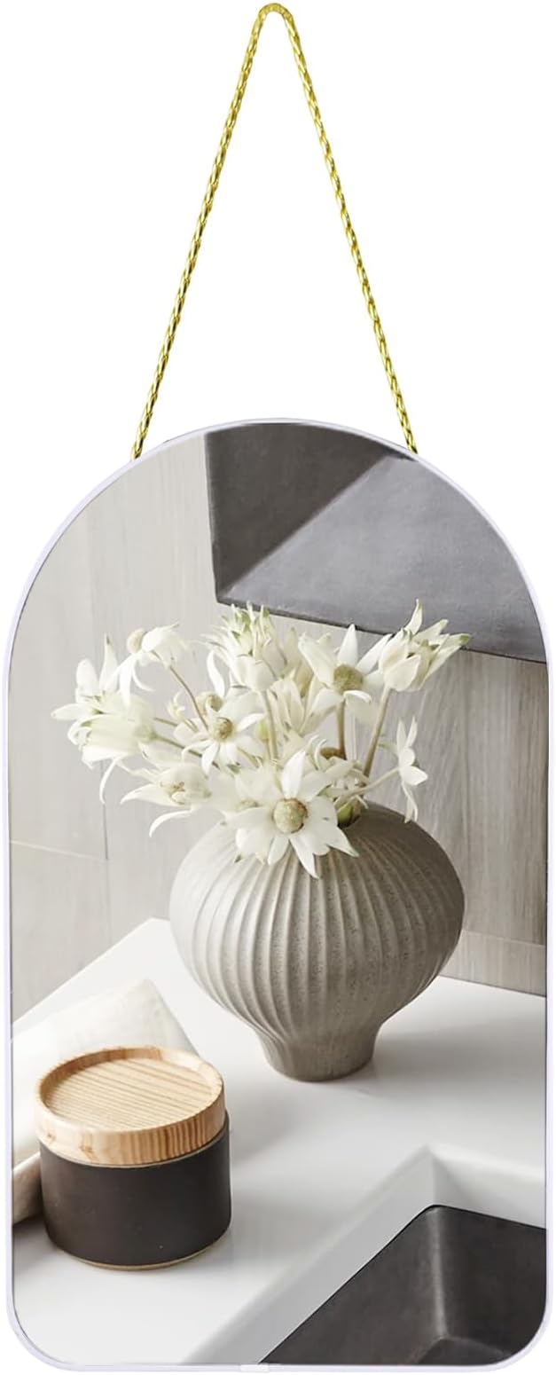 Funerom Small Decorative Arched Wall Mirror with White Frame, 15.8 x 9 inch | Small Modern Hanging Mirror for Bedroom Bathroom