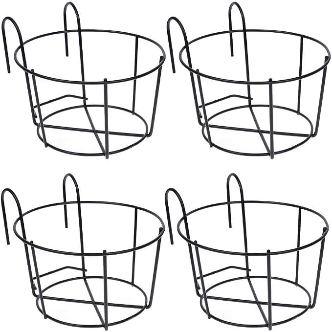 4 Pack Hanging Planters for Railings Rail Planter Hanging Baskets Flower Pot Holders Iron Plant Racks Metal Fence Planter Potted Stand Mounted Balcony Plant Baskets Container,Garden Steel Pots