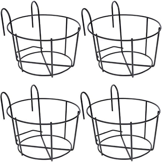 4 Pack Hanging Planters for Railings Rail Planter Hanging Baskets Flower Pot Holders Iron Plant Racks Metal Fence Planter Potted Stand Mounted Balcony Plant Baskets Container,Garden Steel Pots