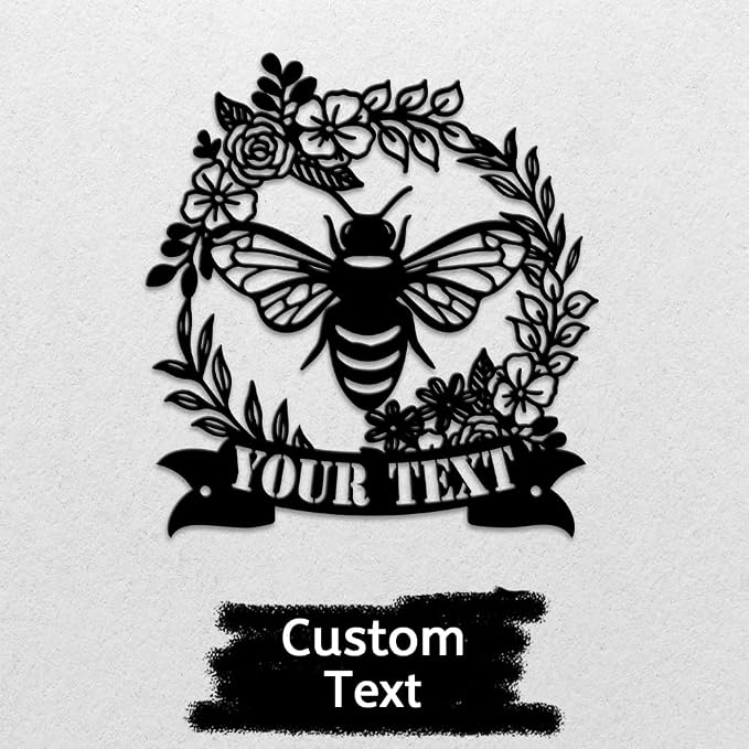 MeMate Personalized Metal Plaques, 8" - 24" Outdoor Decor, Bee & Flower Garden Signs, Rustic Shed Signs