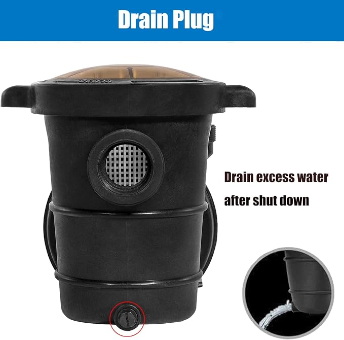iMeshbean 2HP Modern Industrial Black Pool Pump, 110V-120V, 5400GPH, Self-Priming, Above & In-Ground Pools, Seawater Pools