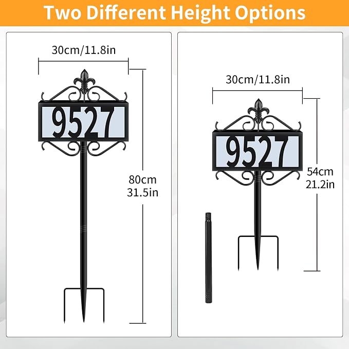 Metal Solar Address Signs for Yard with Warm White & Cold White - 50 Customizable (from 0 to 9) House Numbers for Outside, Weather-Resistant Lighted Address Plaque Outdoor, Illuminated LED Address Numbers Sign for Yard Home