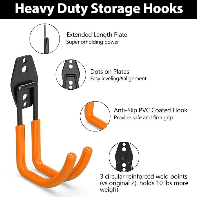 3-H Garden Hose Holder Wall Mount 4 Pack Solid Steel 5.9 Inch Extended Arm Compact Hose Hanger Heavy Duty Water Hose Holders for Outside,Orange