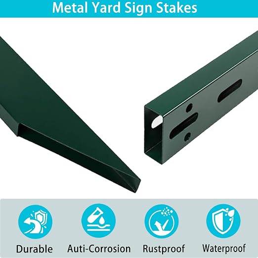 8 Ft Sign Post for Outside, Heavy Duty Yard Signs Stakes, 96 inch Metal Lawn Pole with Holes for Events, Parking, Garage, Bar, Easy Assembly,Rust-Resistant Durable DIY 2Pcs Green