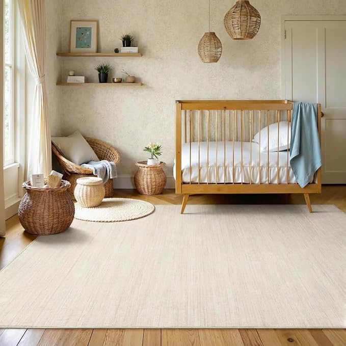 Garvee Large Rugs for Living Room 10x13 Solid Color Washable Rug, Beige | Modern Non Slip Backing Low Pile Non Shedding Stain Resistant Minimalist Soft Area Rug for Bedroom Dining Room Nursery