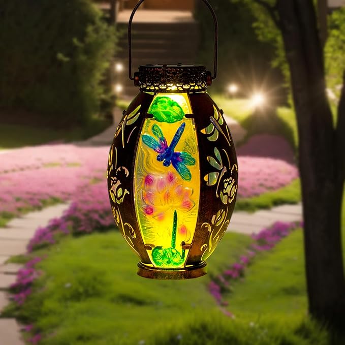 STARSOUL Solar Lantern Outdoor Waterproof, Hanging Solar Lantern for Patio Garden Yard Decor, Dragonfly Garden Decor, Dragonfly Gift for Women