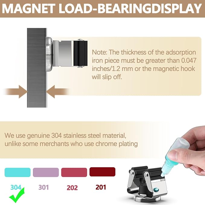 3-H Magnetic Broom Holder 4pcs, Stainless Steel No Drill Mop Holder Wall Mount with 2 Mini Magnetic Hooks, Movable Magnet Tool Organizer for Garage Laundry Kitchen Garden RV, Silver