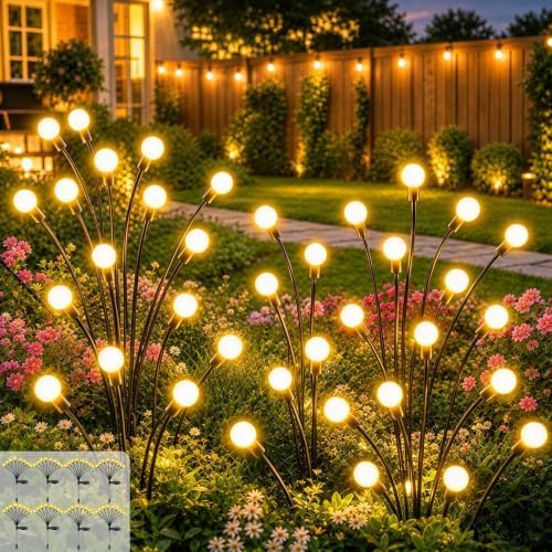 8 Pack Solar Garden Lights, 64 LED Firely Lights Outdoor by SPRKLINLIN