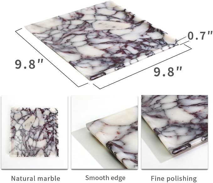 DUANYAN Natural Marble Tray, Coffee Table, Food, Fruit, Paper Cup, Cake Display, Coffee bar, Family Gatherings, Seasonal Holiday Decoration Tray(Viola-square-9.8"x9.8"x0.7")