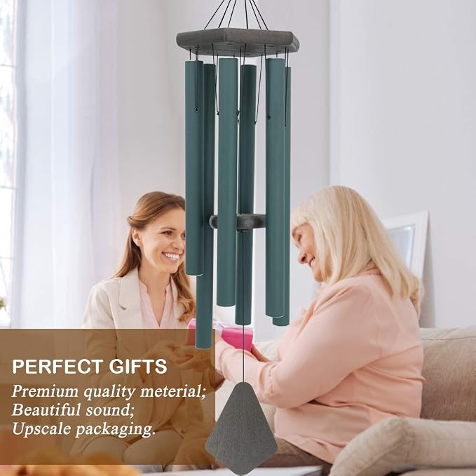 Sympathy Wind Chimes Outdoor Deep Tone,36Inch Melody Wind Chimes Large with 6 Heavy Tubes Tuned Bass Tone,Memorial Windchimes Personalized for Mother Father,Garden Decor Chime,Forest Green