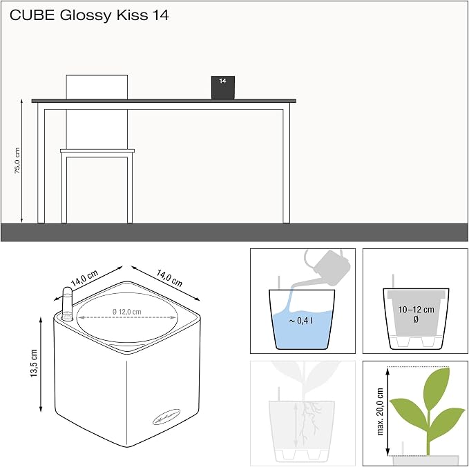 Lechuza Glossy 14 Quality Plant Cube Stick Irrigation System, Titanium dust high Gloss
