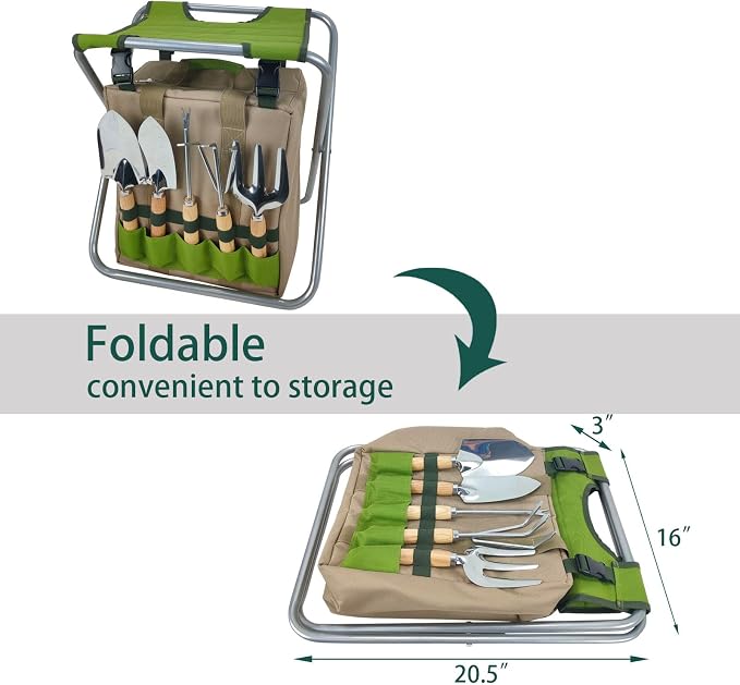 Garden Folding Gardener Stool with Gardening Tools Insulation Garden Bags Plus 5 Garden Tools and Gardening Kneeler Ideal Gift for Mother's Day/Father's Day