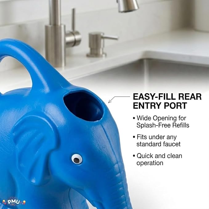PMU 3Pcs 2-Quart Elephant Watering Can – Durable Plastic Garden Watering Can for Indoor & Outdoor Plants, Easy-Pour Spout, Large Water Pot, Blue