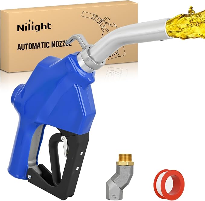 Nilight 1" NPT Fuel Nozzle with Fuel Hose Swivel, High Flow Auto Shut Off Gas Pump Transfer Refilling Nozzle with Adjustable Speed Padlock for Gasoline, Kerosene, Diesel