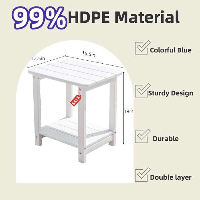 Adirondack Square Outdoor Side Table,2-Tier Storage Patio Side Table with Weatherproof HDPE Material Low