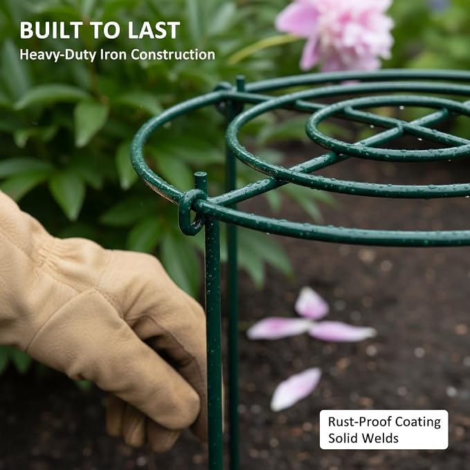 DAYUMKOU 8 Pack Peony Cages and Supports, 11.5" D x 12" H Plant Supports for Outdoor Plants, Heavy Duty Metal Peony Support Cage Flower Support Rings for Rose Hydrangea Strawberry