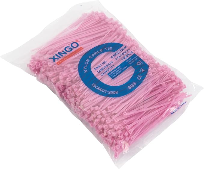 XINGO 1000 PCS 4 inch Pink Zip Ties, 18lb Strength, Small Tie Wraps Self-Locking Nylon Zip Ties for Indoor and Outdoor Use