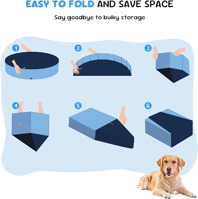 97'' Foldable Dog Pool, Kiddie Pool, Plastic Non-Slip Kids Pools, Heavy Duty Dog Pad for Large Dogs, Oversized Pet Dogs Bathtub, Indoor and Outdoor Kids Pet Wading Pools