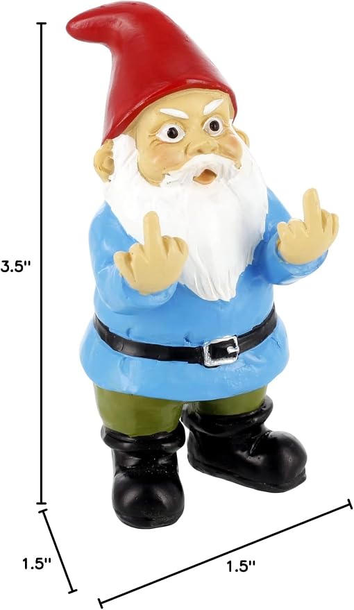 Gnometastic Mini Middle Finger Gnome 3.5in, Naughty, Funny Garden Gnomes Outdoor Decoration for Yard Lawn Ornament Fairy Garden Decor, Inappropriate Stocking Stuffers and Gifts for Angry People