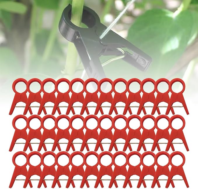Drkicsy Plant Support Clips Reusable Garden Clips, Secured Plastic Plant Clips for Climbing Plants Outdoor, Plant Fixing Clips Tomato Clips for String Trellis, Vine Clips Trellis Clips (50, Red_30MM)