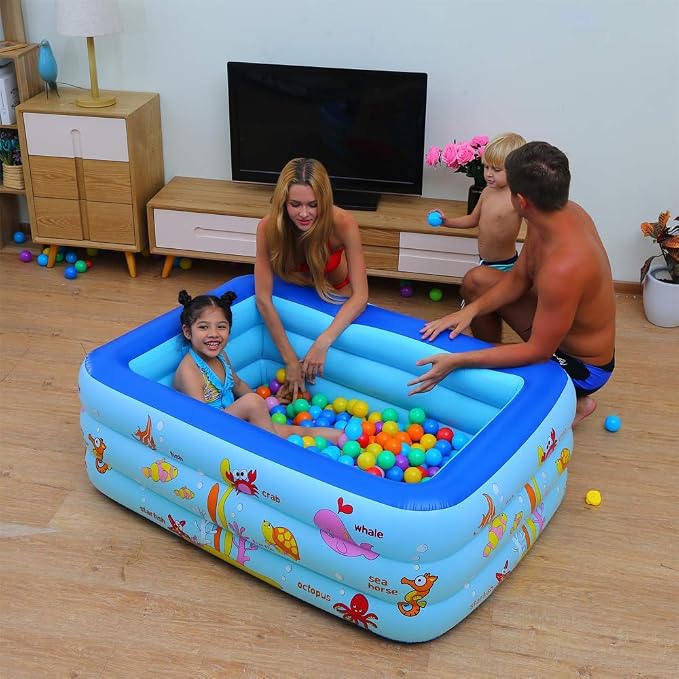 Inflatable Pool with Inflatable Soft Floor, Kiddie Pool 59" x 43" x 20" Ocean World Kids Swimming Blow Up Pool for Kids, Backyard, Garden, Outdoor, Party