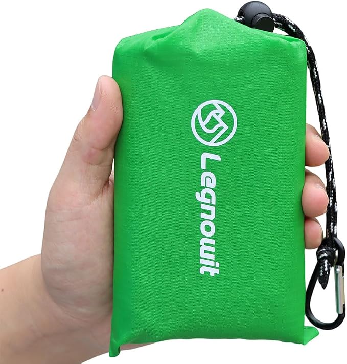 Outdoor Pocket Blanket, 55"x79" Waterproof Foldable Compact Small Picnic Blanket, Ultralight Tarp for Camping, Festival, Beach, Hiking, Backpacking, Travel, Stakes Included (Lime Green)