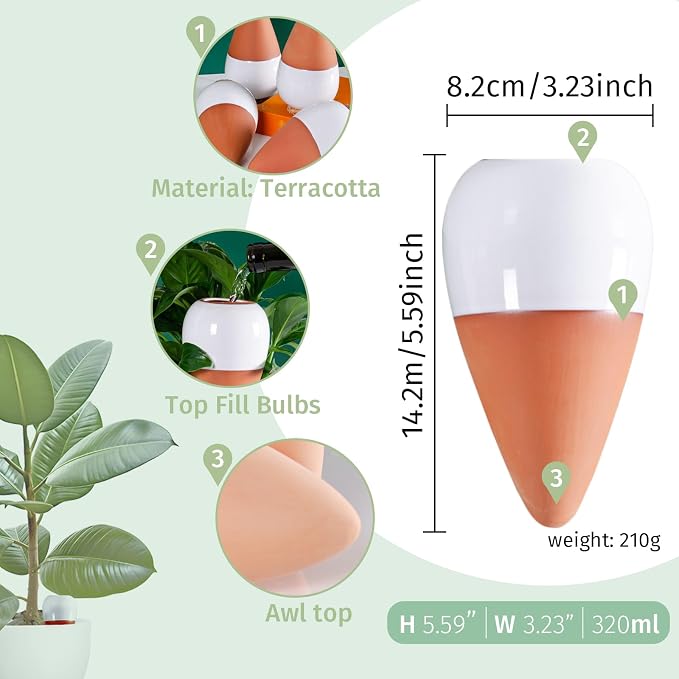 4 Pack Terracotta Watering Spikes, Plant Watering Devices Wine Bottle Automatic Plant Self Watering Spikes for Vacations, Clay Self-Watering Stakes for Indoor Outdoor Plants