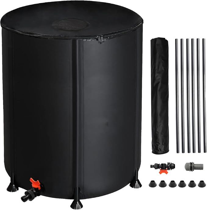 50 Gallon Collapsible Rain Barrel, Portable Rainwater Collection System, Water Storage Tank, Rain Catcher Barrel with Spigots and Overflow Kit,Rainwater Barrels Collector for Garden, Black