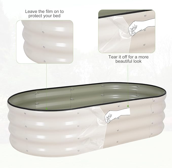 Galvanized Raised Garden Bed - 4x2x1FT Metal Planter Boxes Outdoor | Oval Steel Raised Bed Kit for Gardening with Protective Tape, Gloves for Vegetables, Flower, Herb (White)