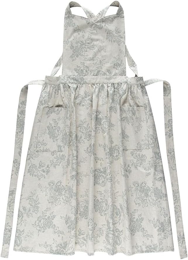 Floral Cotton Waterproof Adult Kitchen Apron Adjustable Cooking Baking Garden Chef Apron with Pocket