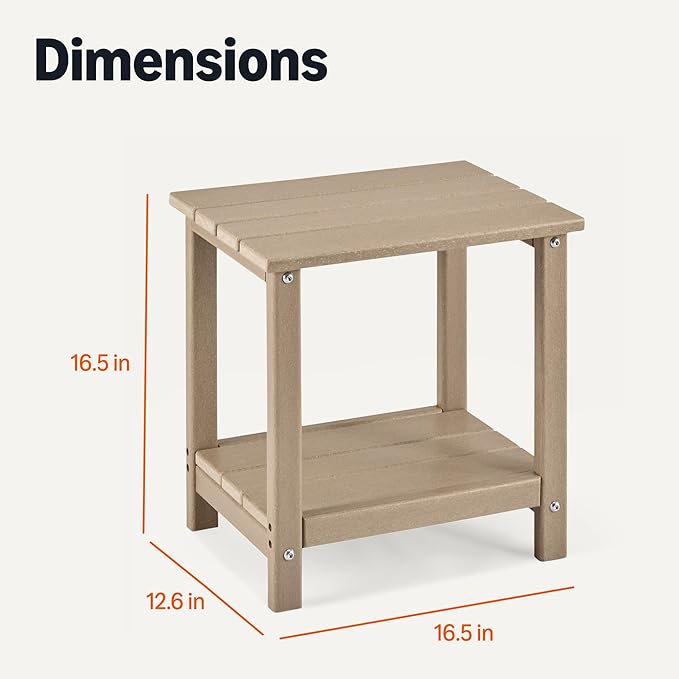 Amazon Basics Outdoor Patio Side Table with Lower Shelf, Weather-Resistant Stainless Steel Hardware, 16.5 x 12.6 x 16.5 Inches, Brown, 1-Pack
