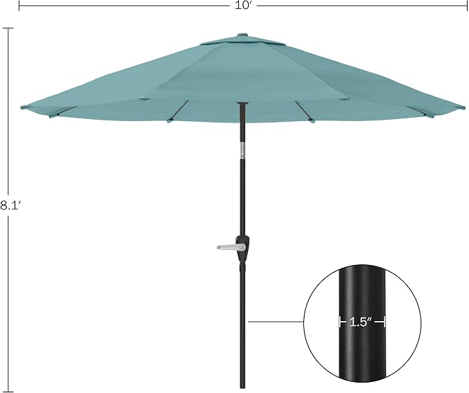 Pure Garden Patio Umbrella with Auto Tilt - 10ft Easy Crank Outdoor Umbrella with Vented Canopy for Deck, Balcony, Porch, Backyard, or Pool (Dusty Green)