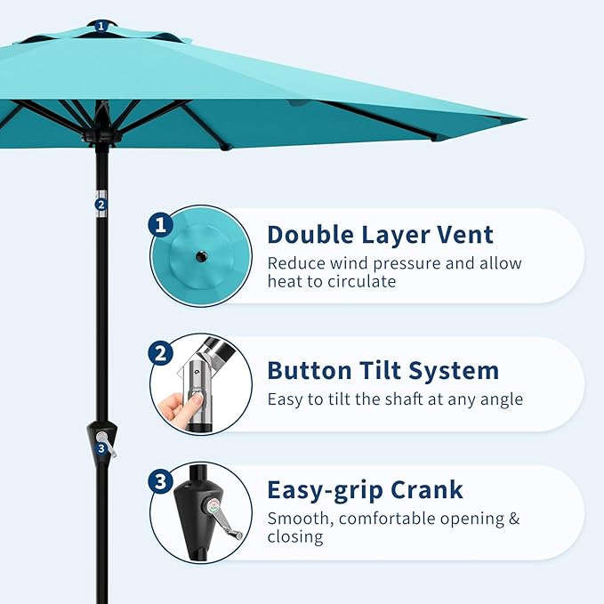 Garvee 9FT Patio Umbrella - Outdoor Table Umbrella with Smooth Crank Lift, Push Button Tilt and 8 Sturdy Ribs - Market Umbrella UV Protection Waterproof for Pool, Deck, Yard, Garden