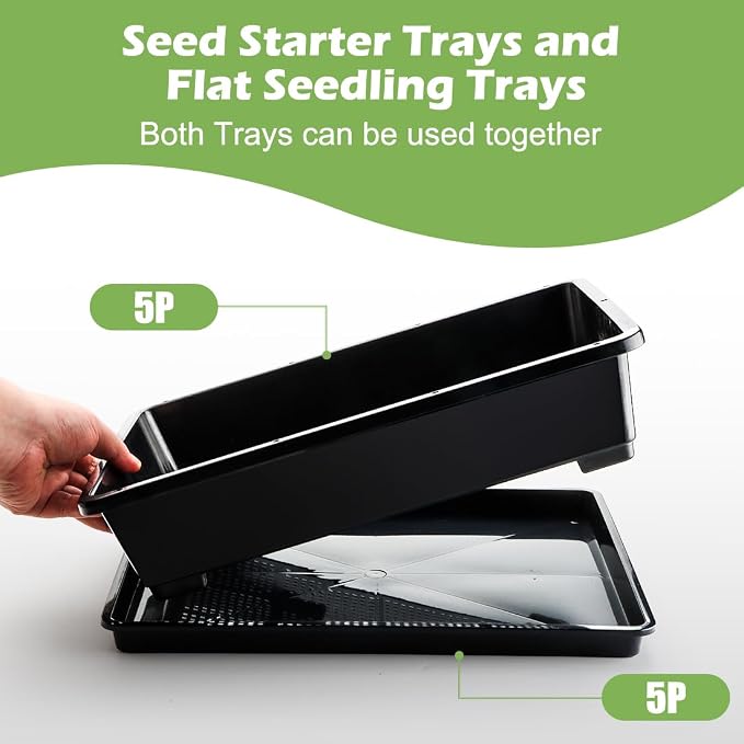 RooTrimmer 5 Pack Soil Blocking Trays(14"x12"x3"), Plastic Flat Plant Tray for Holding or Collecting Drainage Water, Elevated Microgreen Seed Starter Tray for Seed Germination (Black)