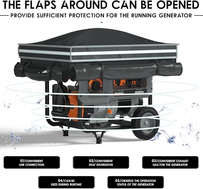 Generator Covers While Running, Generator Tent With Bracket, 38X28X27 inches, Roof Design Without Water Accumulation,1680D Marine Canvas Production+Heavy-Duty Stainless Steel Bracket, Black