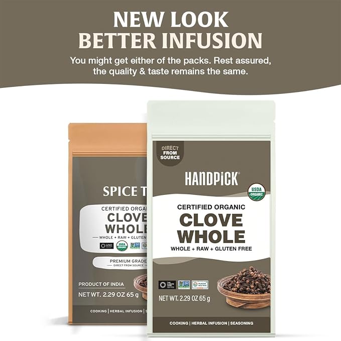 HANDPICK Organic Cloves Whole (2.3oz, 65g) Premium Cloves from South India | Packed in a Resealable Zip Lock Pouch | Perfect for Cooking, Smoothies, Pomander Balls & Tea (Packaging may vary)