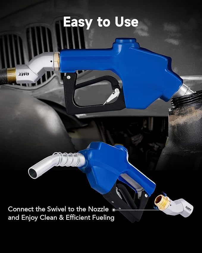 Orion Motor Tech 1" NPT Automatic Fuel Nozzle Kit, Auto Shut Off Fuel Nozzle with 360° Hose Swivel, Gas Fuel Transfer Refilling Nozzle with 1-3/16" Spout 32 gpm for Gasoline Diesel Kerosene