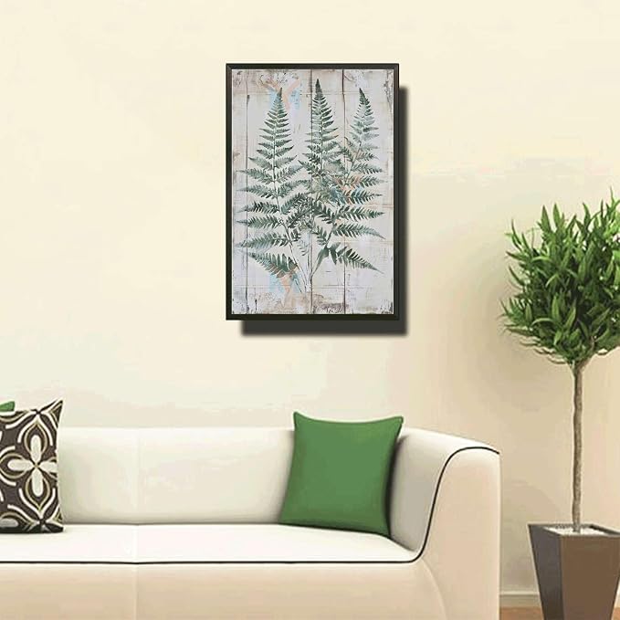 Metal Sign Tin Sign Vintage Wall Art Shabby Chic Fern Tin Sign for Botanical Art Lovers Vintage Home Decor and Distressed Wood Accents Gardening Sign for Room 12×16 Inches with Metal Frame