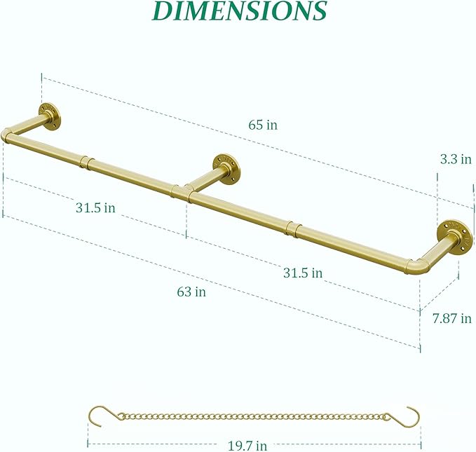 SOFITORG 65.7" Metal Plant Hanging Rod with 6 Chains, Pots Not Included | Wall Plant Hanging Bar, Durable Hanging planter holder for Window Ceiling, Easy Assembly, All Hardware Included, Gold