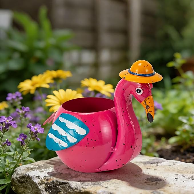 Flamingo Planter Small Succulent Pots Metal Animal Planters | Decorative Flower Pot Pink Flamingo Decorations for Indoor Outdoor Garden Statues Yard Art Charming Home Décor