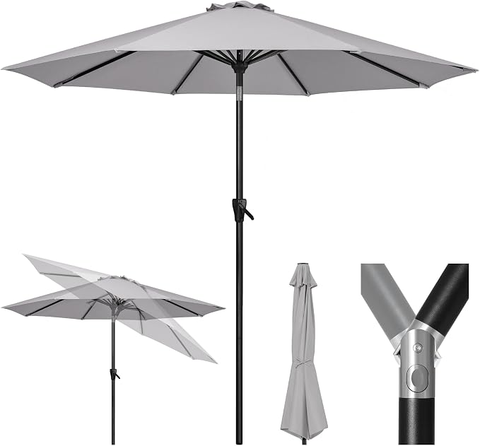 Tempera Patio Market Outdoor Table Umbrella with Push Button Tilt and Crank, Large Sun Umbrella with Sturdy Pole & Fade Resistant Canopy, Easy to Set